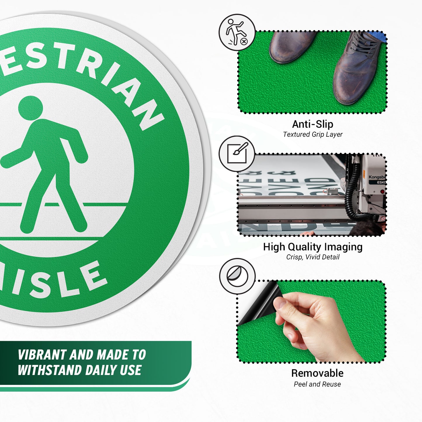 17 x 17in Floor Decals: Pedestrian Aisle Sign (2-Pack)