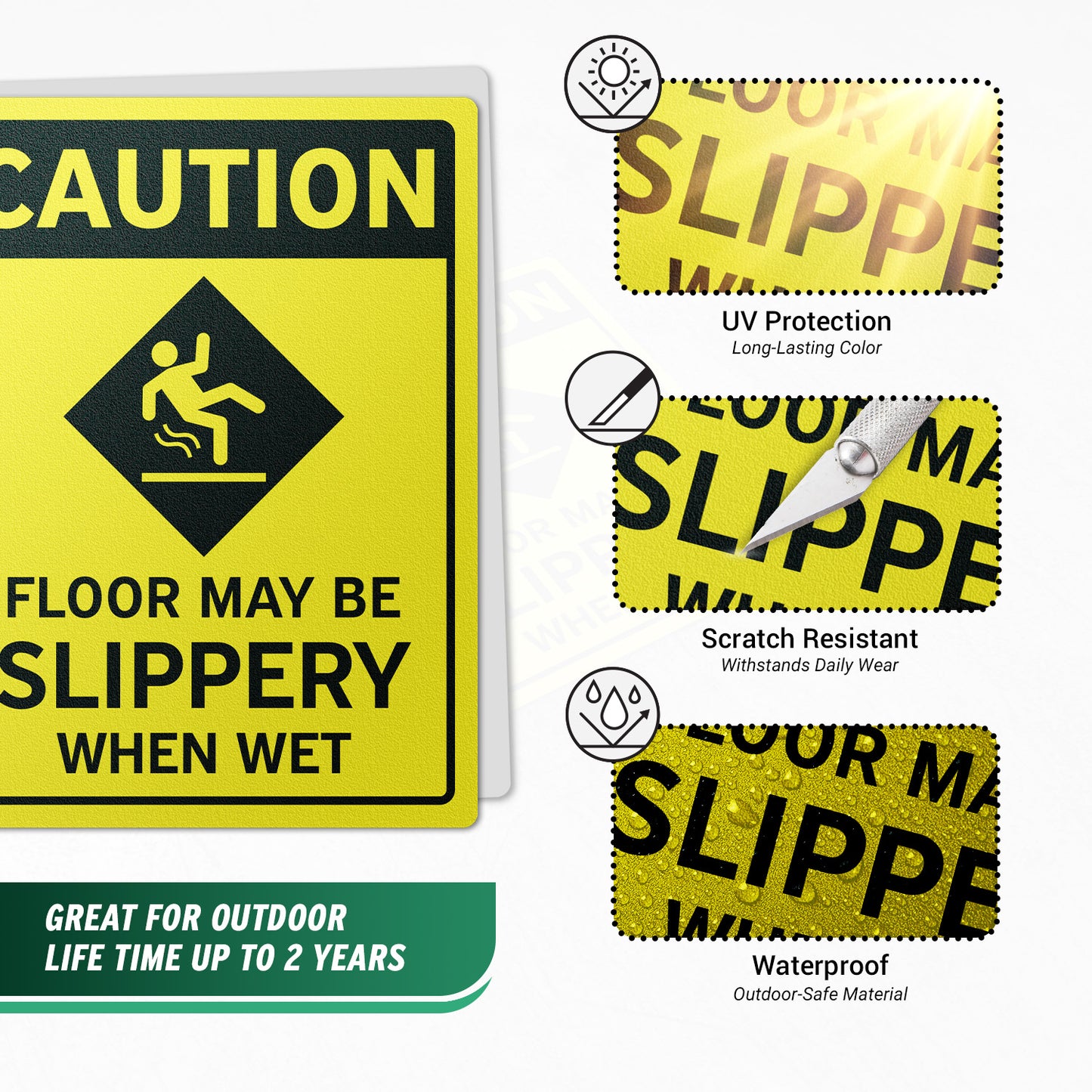 12 x 9in Floor Decals: Caution Floor May Be Slippery When Wet (2-Pack)