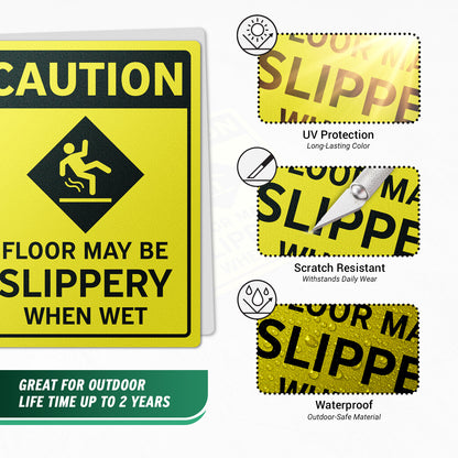 12 x 9in Floor Decals: Caution Floor May Be Slippery When Wet (2-Pack)