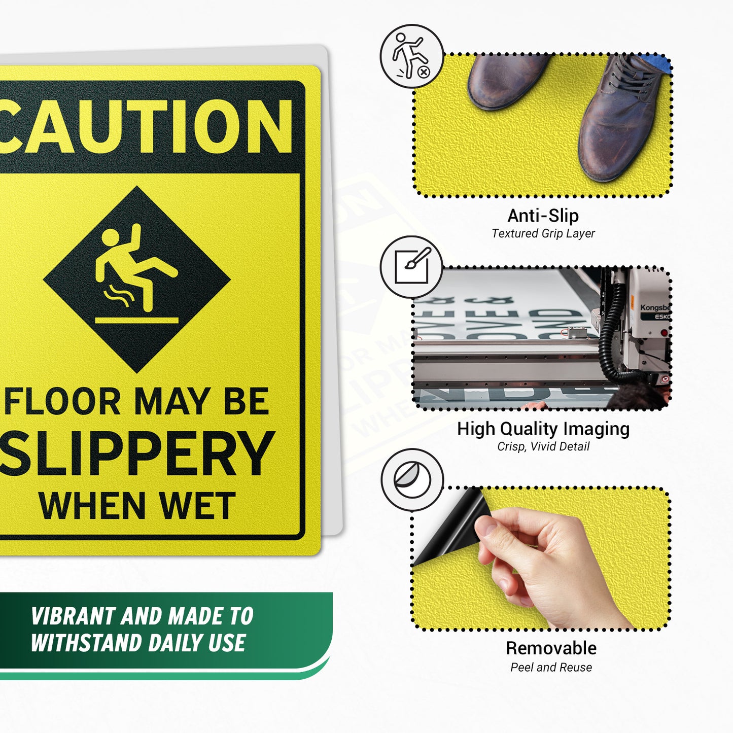 12 x 9in Floor Decals: Caution Floor May Be Slippery When Wet (2-Pack)