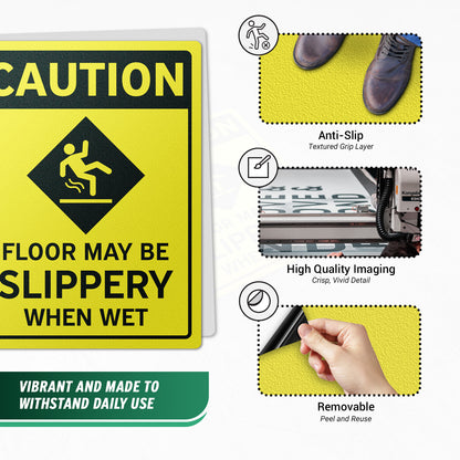 12 x 9in Floor Decals: Caution Floor May Be Slippery When Wet (2-Pack)