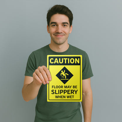 12 x 9in Floor Decals: Caution Floor May Be Slippery When Wet (2-Pack)