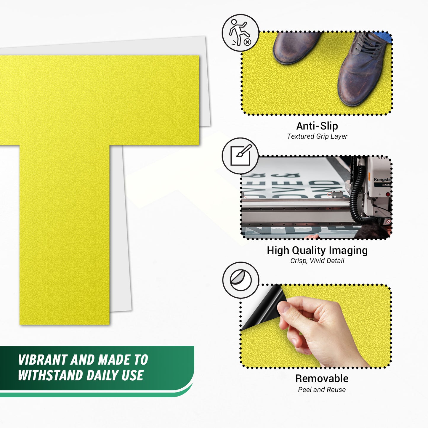6 x 6in Floor Sticker: T-Shaped Yellow Label (2-Pack)