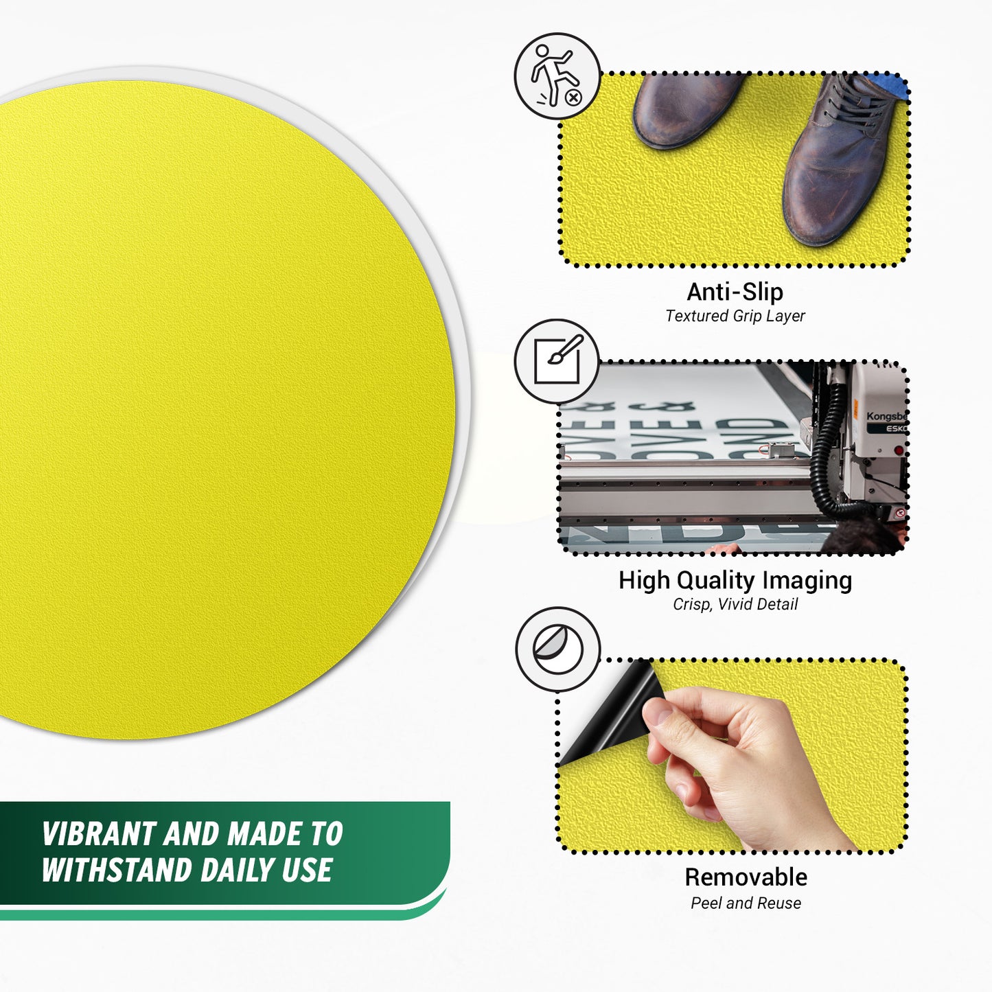 3.5 x 3.5in Floor Sticker: Yellow Dot Non-Slip Label (2-Pack)