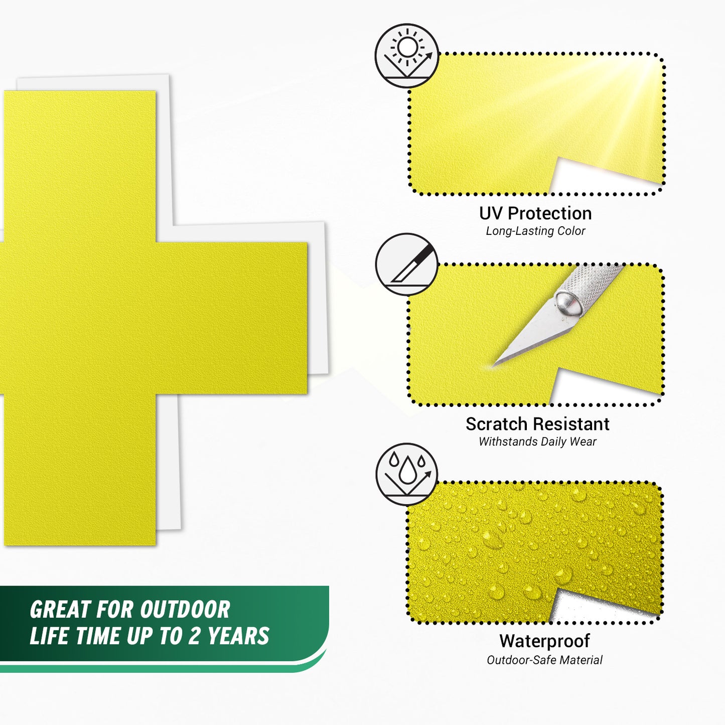 6 x 6in Floor Sticker: Cross-Shaped Yellow Label (2-Pack)