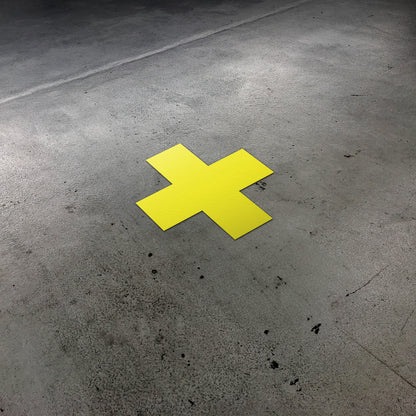 6 x 6in Floor Sticker: Cross-Shaped Yellow Label (2-Pack)