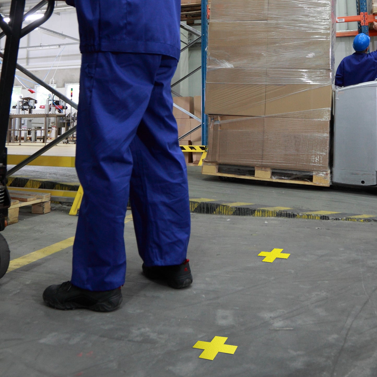 6 x 6in Floor Sticker: Cross-Shaped Yellow Label (2-Pack)