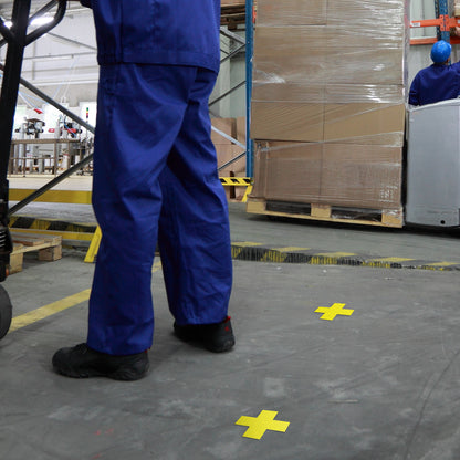 6 x 6in Floor Sticker: Cross-Shaped Yellow Label (2-Pack)