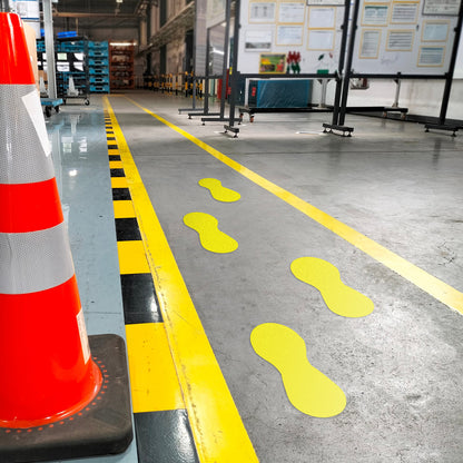 3.375 x 9.25in Floor Sticker: Yellow Footprint Safety Label (2-Pack)