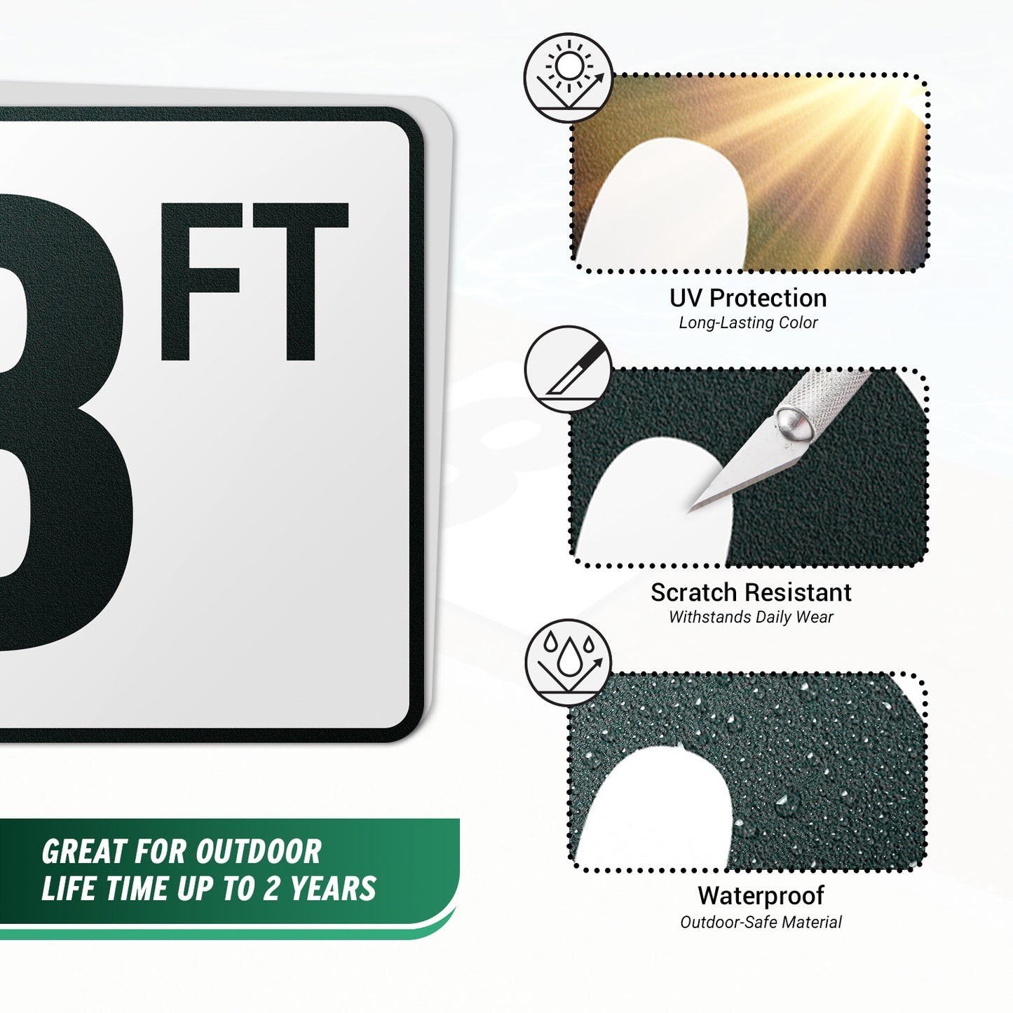 6 x 6in Floor Decals: 8 FT Depth Markers Pool Sign (2-Pack)