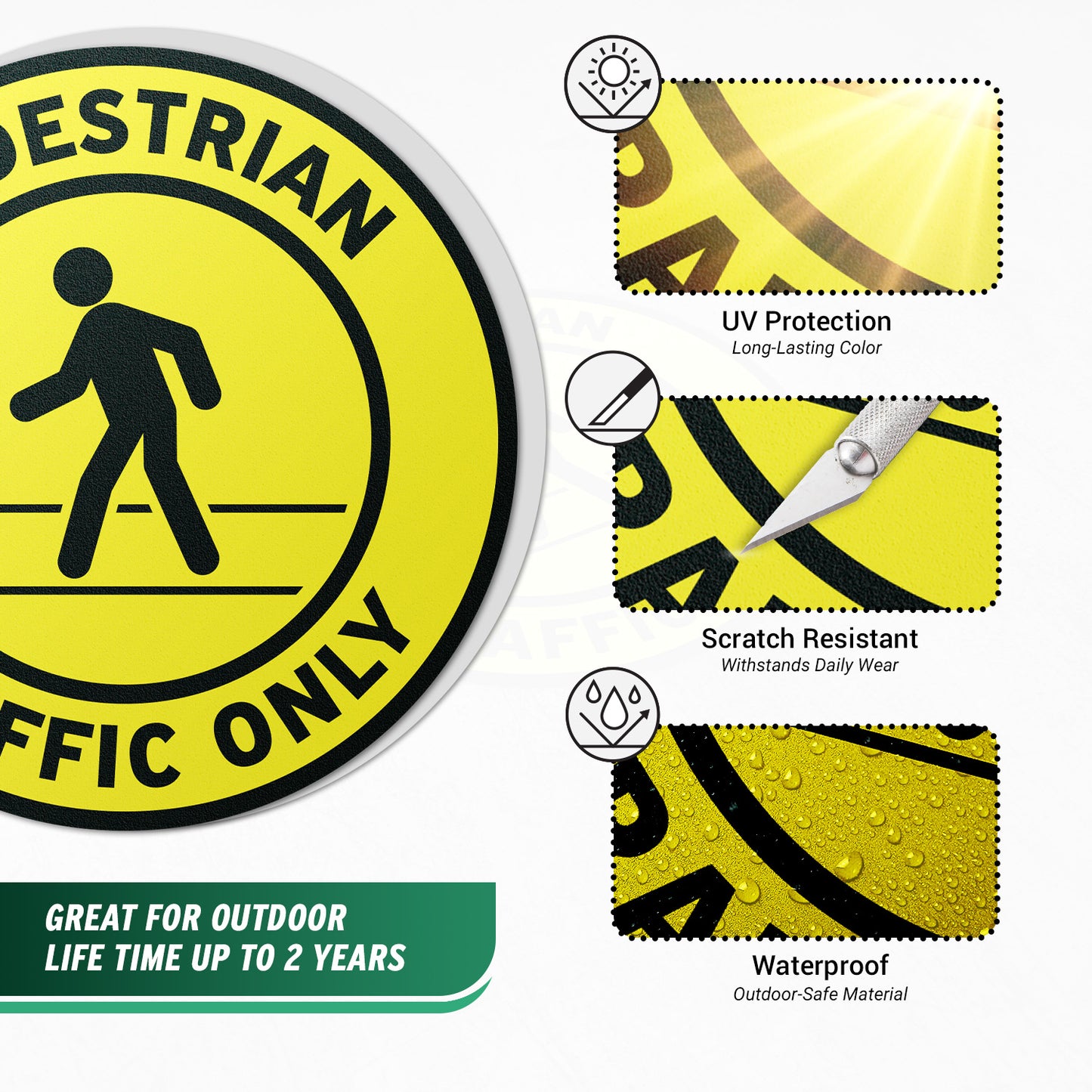 17 x 17in Floor Sticker: Pedestrian Traffic Only Non-Slip Sign (2-Pack)