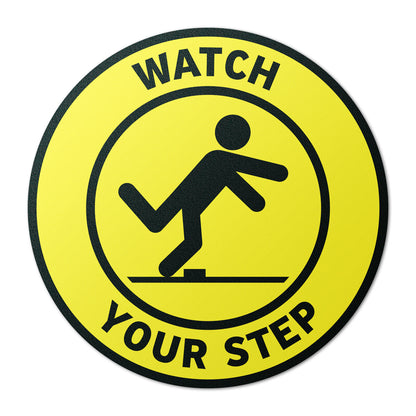 17 x 17in Floor Sticker: Watch Your Step Yellow Safety Sign (2-Pack)