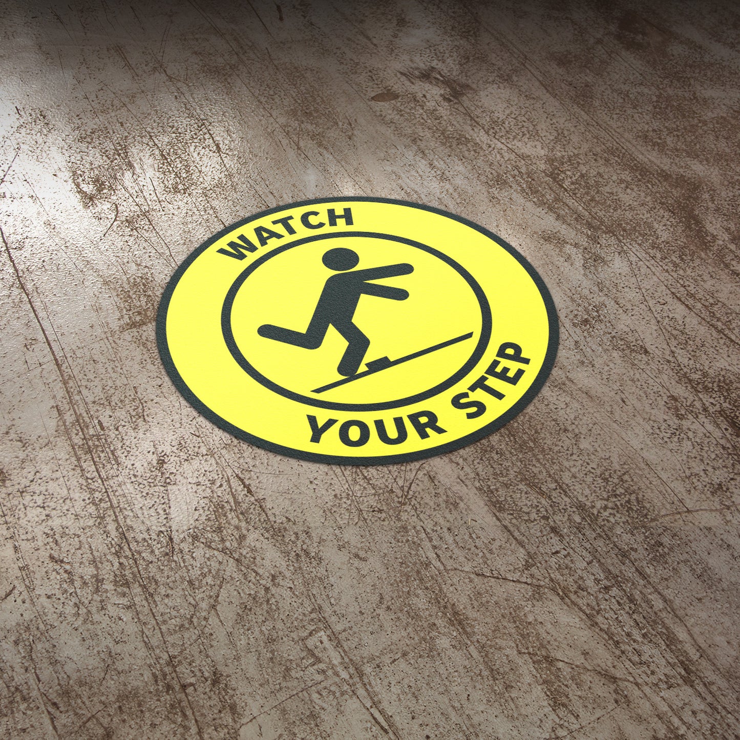 17 x 17in Floor Sticker: Watch Your Step Yellow Safety Sign (2-Pack)