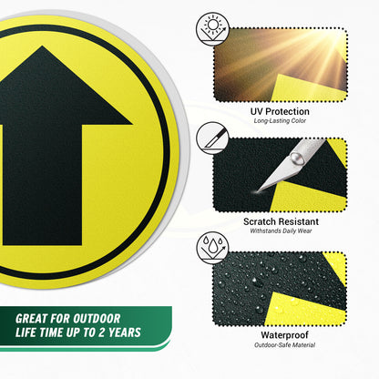 17 x 17in Floor Sticker: Directional Arrow Yellow Sign (2-Pack)