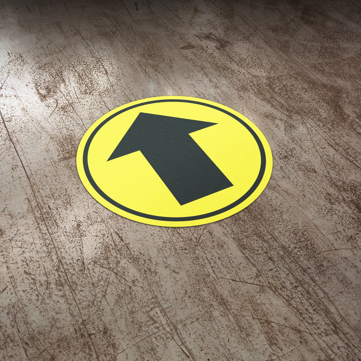 17 x 17in Floor Sticker: Directional Arrow Yellow Sign (2-Pack)