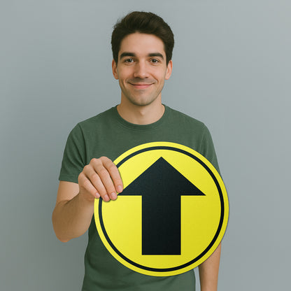 17 x 17in Floor Sticker: Directional Arrow Yellow Sign (2-Pack)