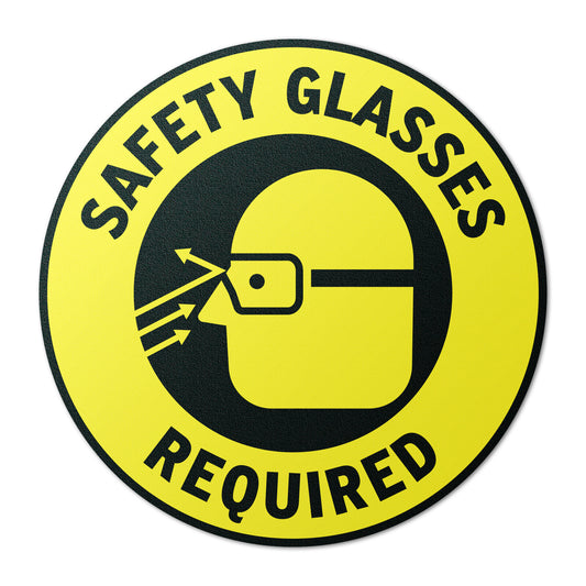 17 x 17in Floor Sticker: Safety Glasses Required Yellow Sign (2-Pack)