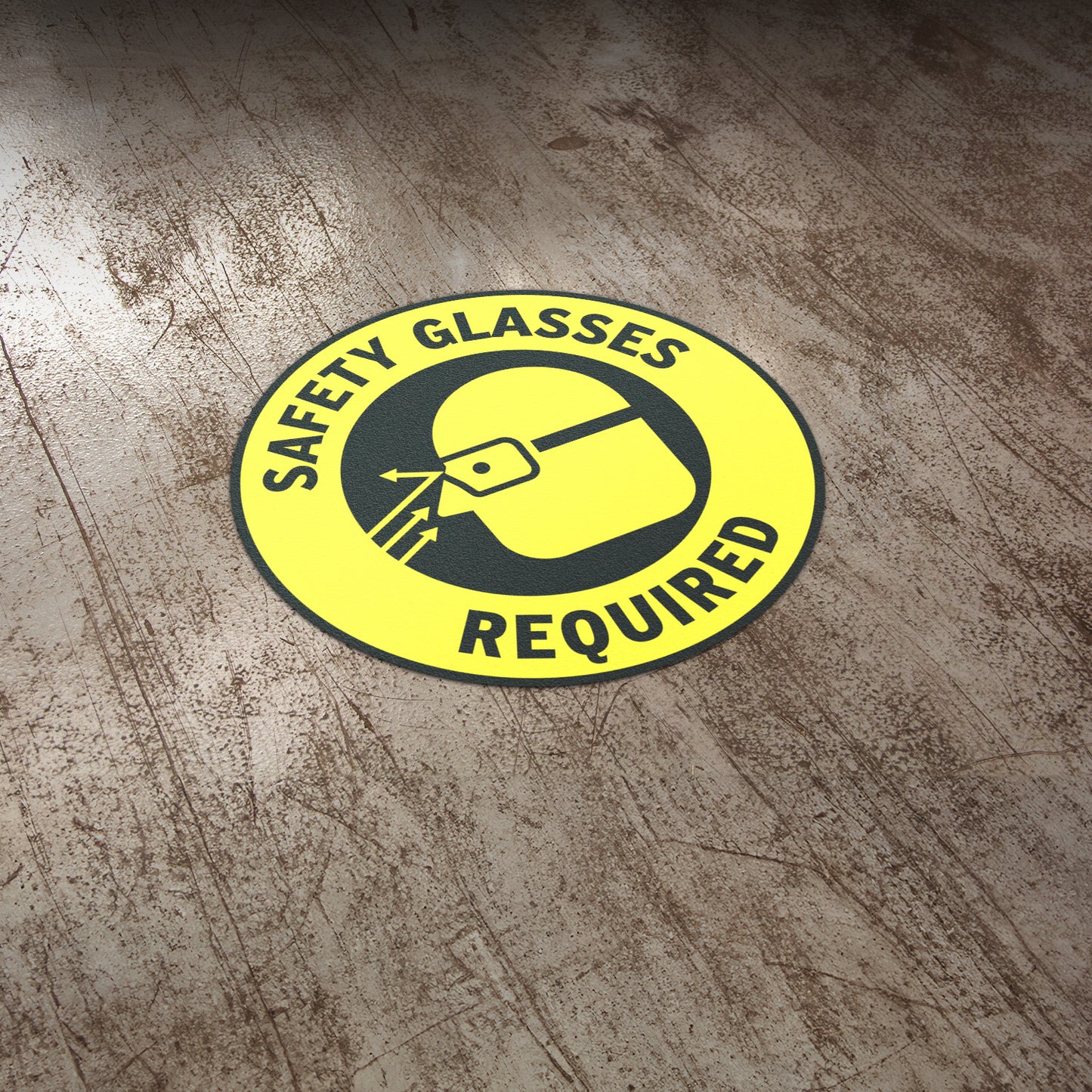 17 x 17in Floor Sticker: Safety Glasses Required Yellow Sign (2-Pack)