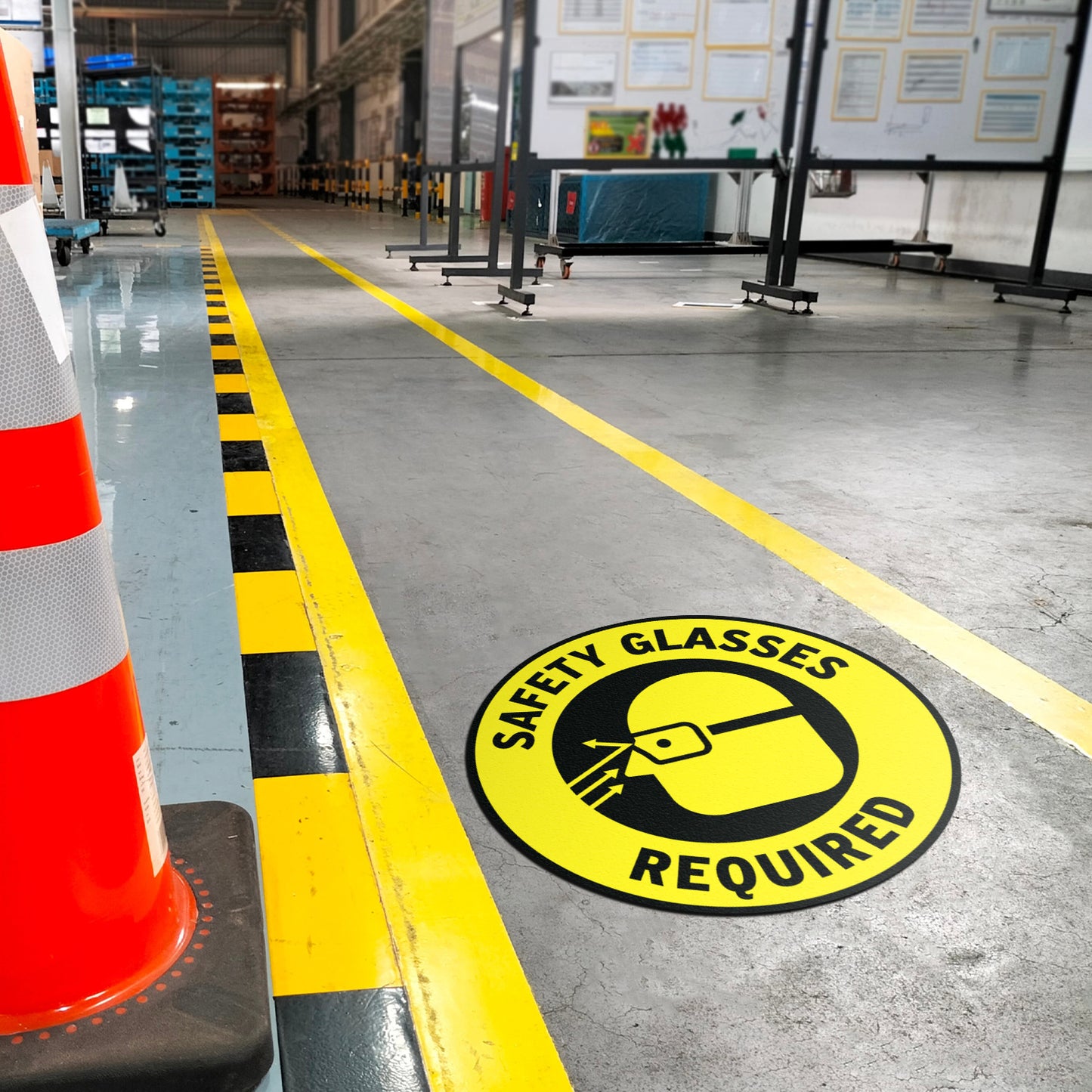 17 x 17in Floor Sticker: Safety Glasses Required Yellow Sign (2-Pack)