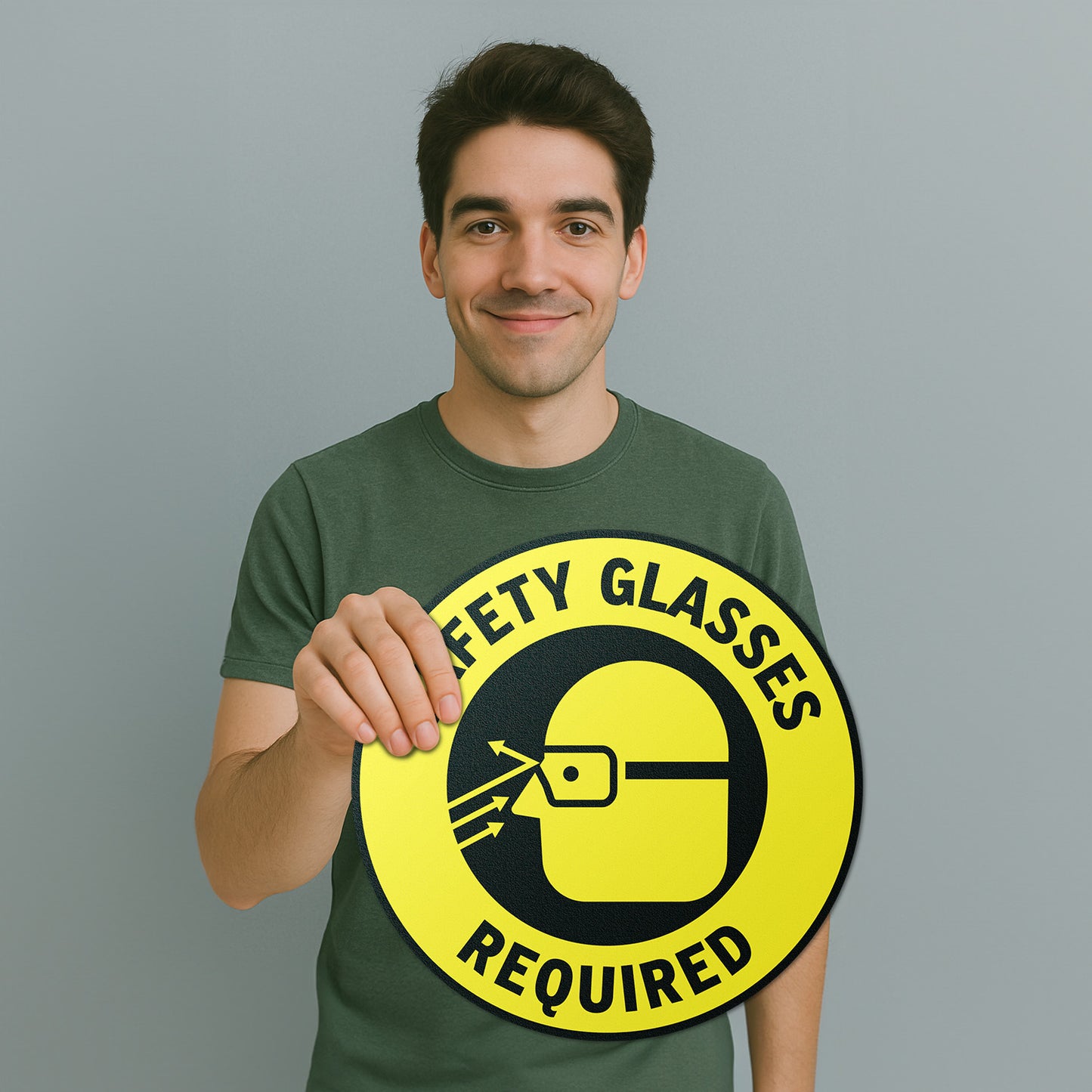 17 x 17in Floor Sticker: Safety Glasses Required Yellow Sign (2-Pack)