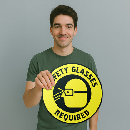 17 x 17in Floor Sticker: Safety Glasses Required Yellow Sign (2-Pack)