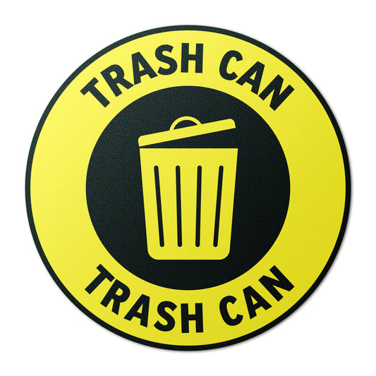 17 x 17in Floor Sticker: Trash Can Yellow Waste Sign (2-Pack)