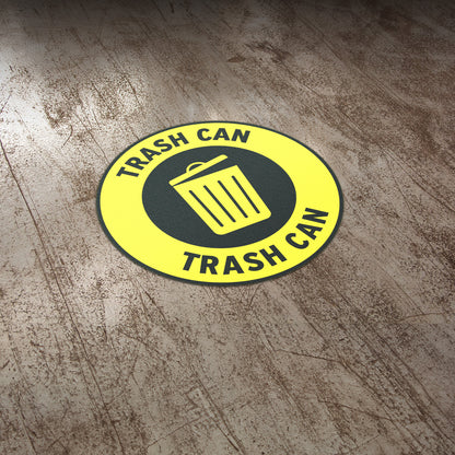17 x 17in Floor Sticker: Trash Can Yellow Waste Sign (2-Pack)