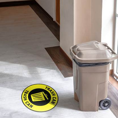17 x 17in Floor Sticker: Trash Can Yellow Waste Sign (2-Pack)