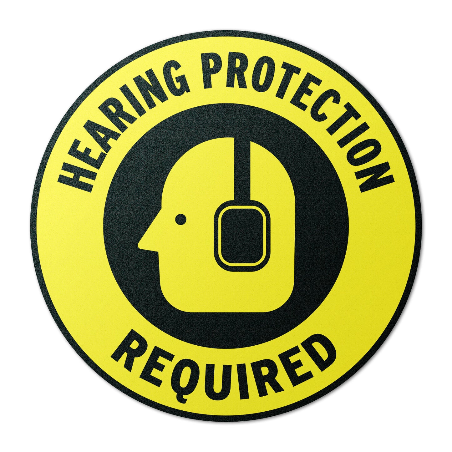 17 x 17in Floor Sticker: Hearing Protection Required Yellow Sign (2 Pack)