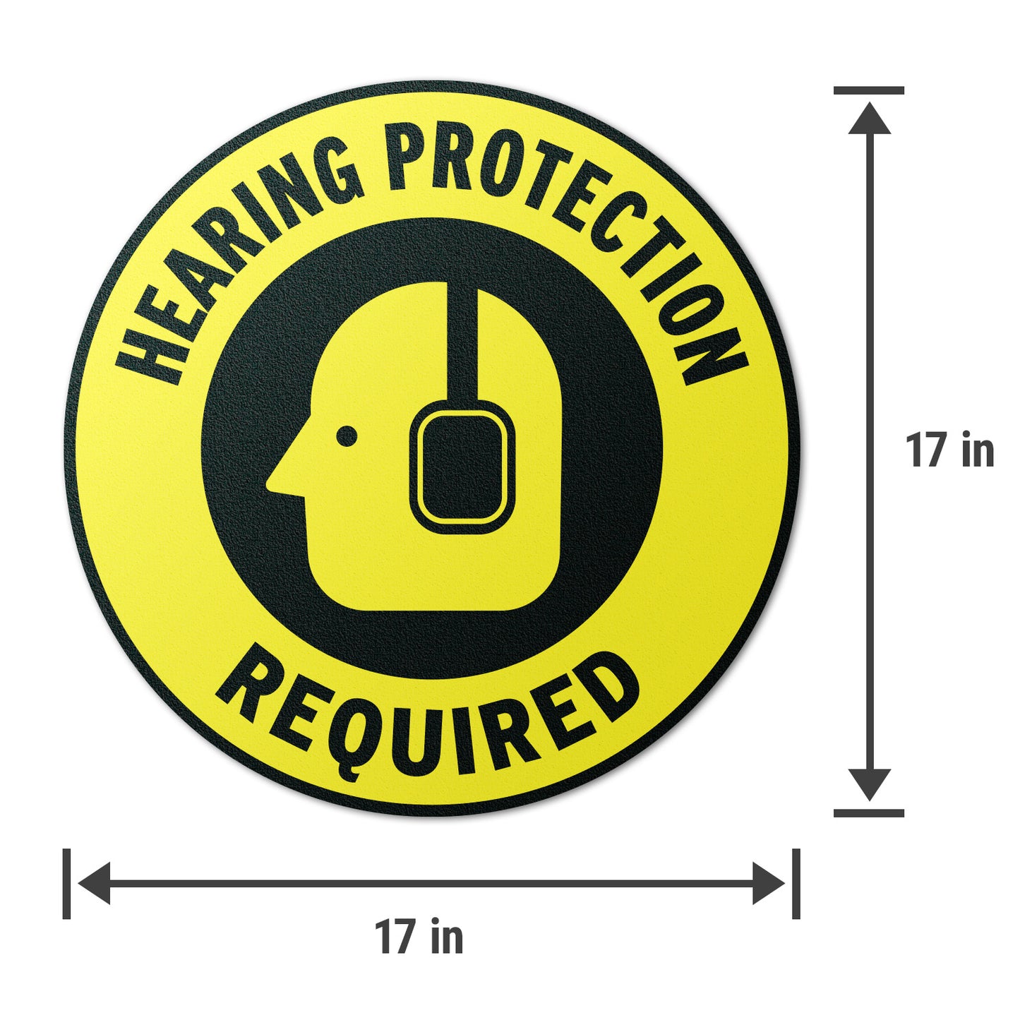 17 x 17in Floor Sticker: Hearing Protection Required Yellow Sign (2 Pack)