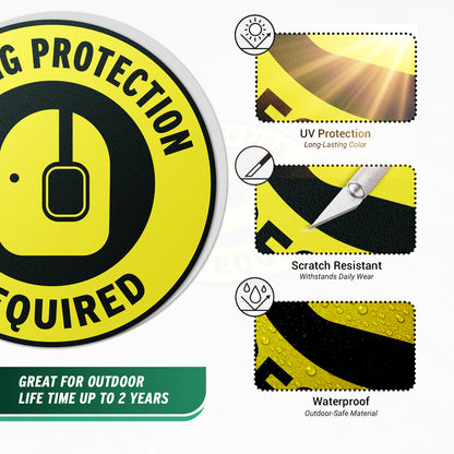 17 x 17in Floor Sticker: Hearing Protection Required Yellow Sign (2 Pack)