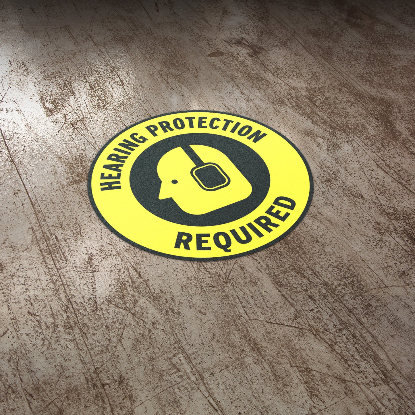 17 x 17in Floor Sticker: Hearing Protection Required Yellow Sign (2 Pack)