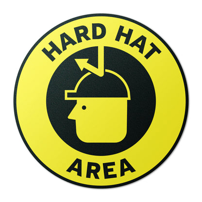 17 x 17in Floor Sticker: Hard Hat Area Yellow Sign (2 Pack)