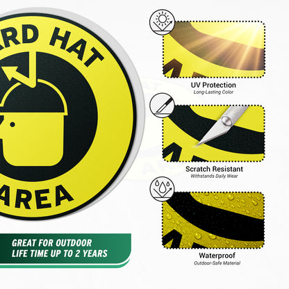 17 x 17in Floor Sticker: Hard Hat Area Yellow Sign (2 Pack)
