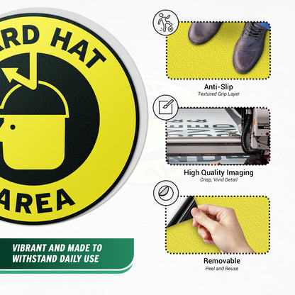 17 x 17in Floor Sticker: Hard Hat Area Yellow Sign (2 Pack)