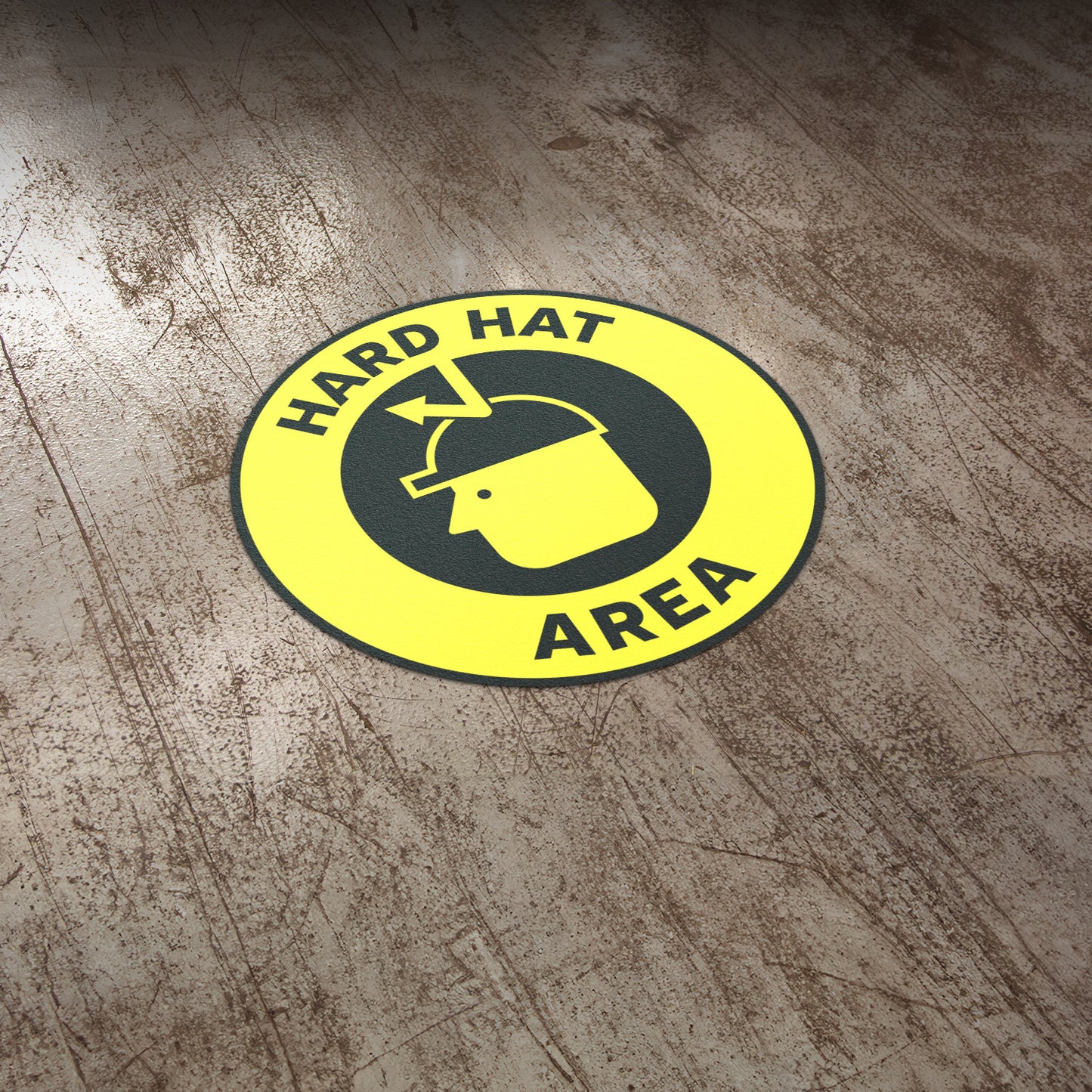 17 x 17in Floor Sticker: Hard Hat Area Yellow Sign (2 Pack)