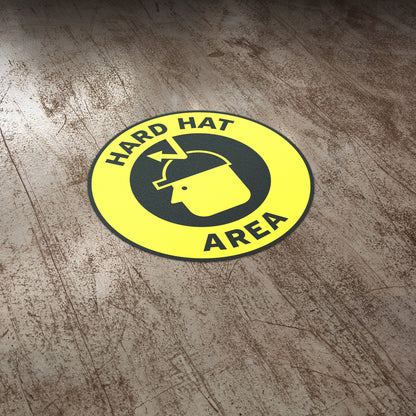 17 x 17in Floor Sticker: Hard Hat Area Yellow Sign (2 Pack)
