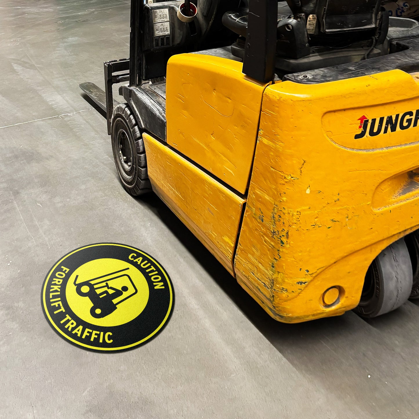 17 x 17in Floor Sticker: Caution Forklift Traffic Sign (2 Pack)
