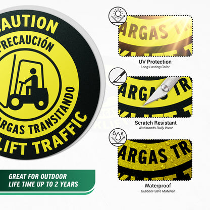 17 x 17in Floor Sticker: Caution Forklift Traffic Sign (Bilingual, 2-Pack)