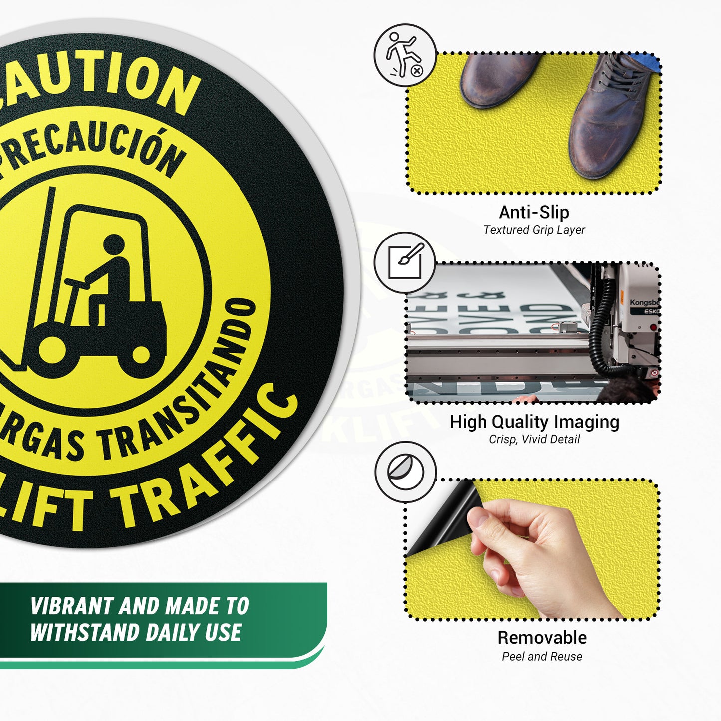 17 x 17in Floor Sticker: Caution Forklift Traffic Sign (Bilingual, 2-Pack)