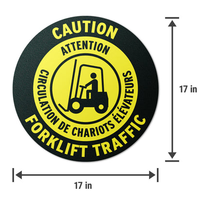 17 x 17in Floor Sticker: Caution Forklift Traffic Sign (Bilingual French, 2-Pack)