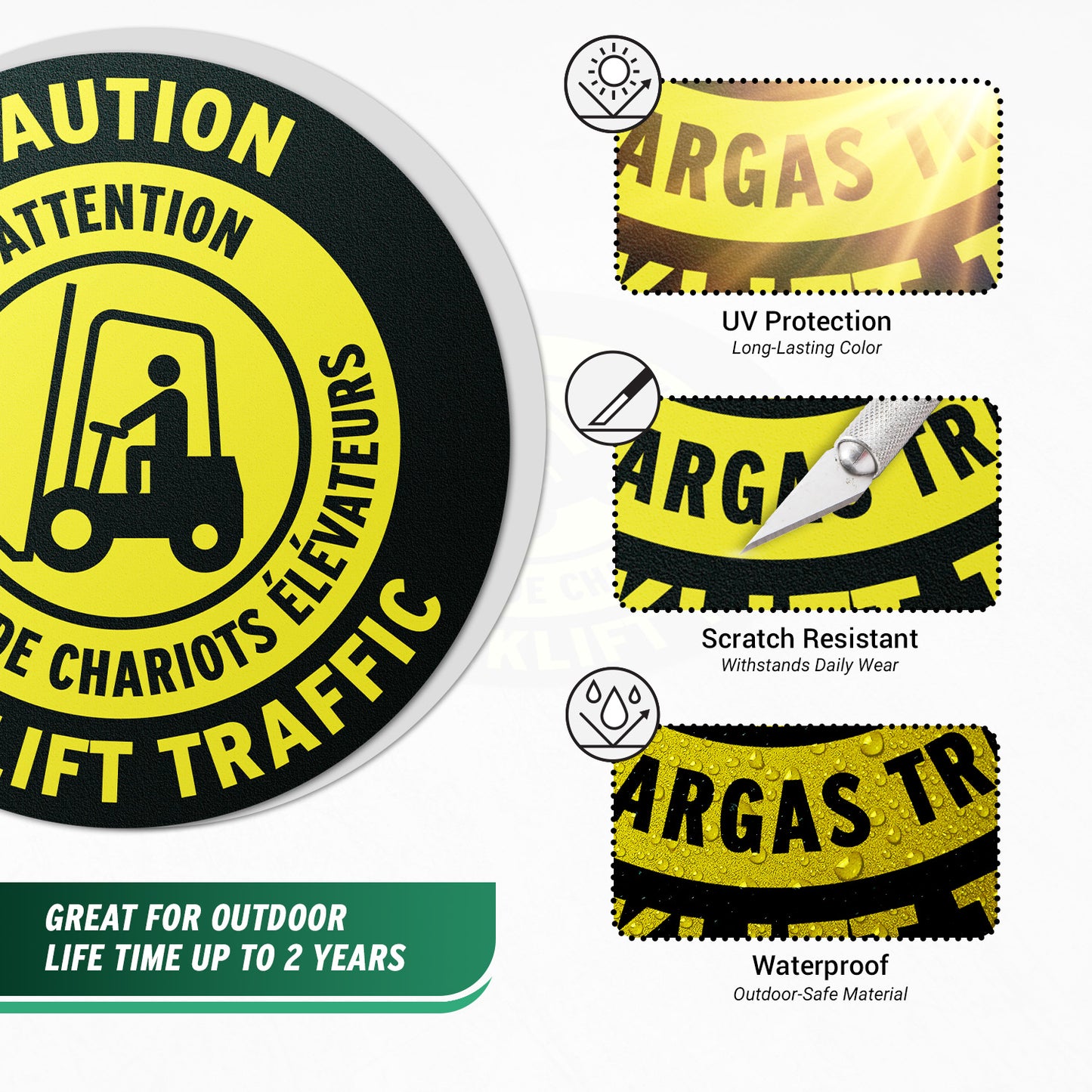 17 x 17in Floor Sticker: Caution Forklift Traffic Sign (Bilingual French, 2-Pack)