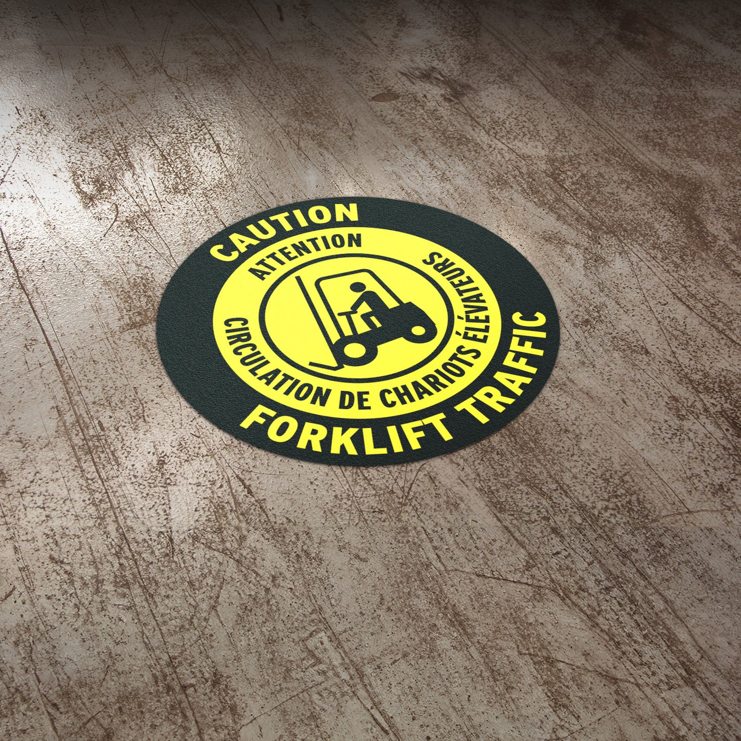 17 x 17in Floor Sticker: Caution Forklift Traffic Sign (Bilingual French, 2-Pack)