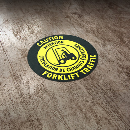 17 x 17in Floor Sticker: Caution Forklift Traffic Sign (Bilingual French, 2-Pack)