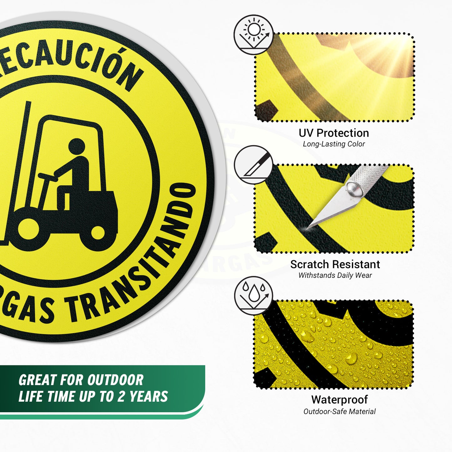 17 x 17in Floor Sticker: Precaucion Montacargas Transitando Forklift Caution (Spanish. 2-Pack)