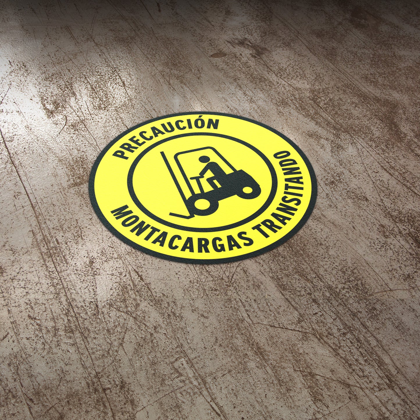 17 x 17in Floor Sticker: Precaucion Montacargas Transitando Forklift Caution (Spanish. 2-Pack)