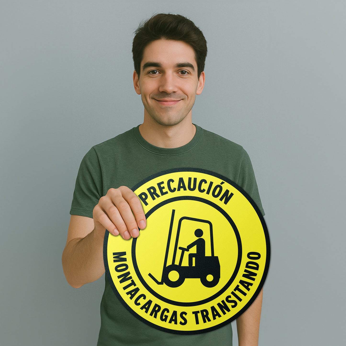 17 x 17in Floor Sticker: Precaucion Montacargas Transitando Forklift Caution (Spanish. 2-Pack)