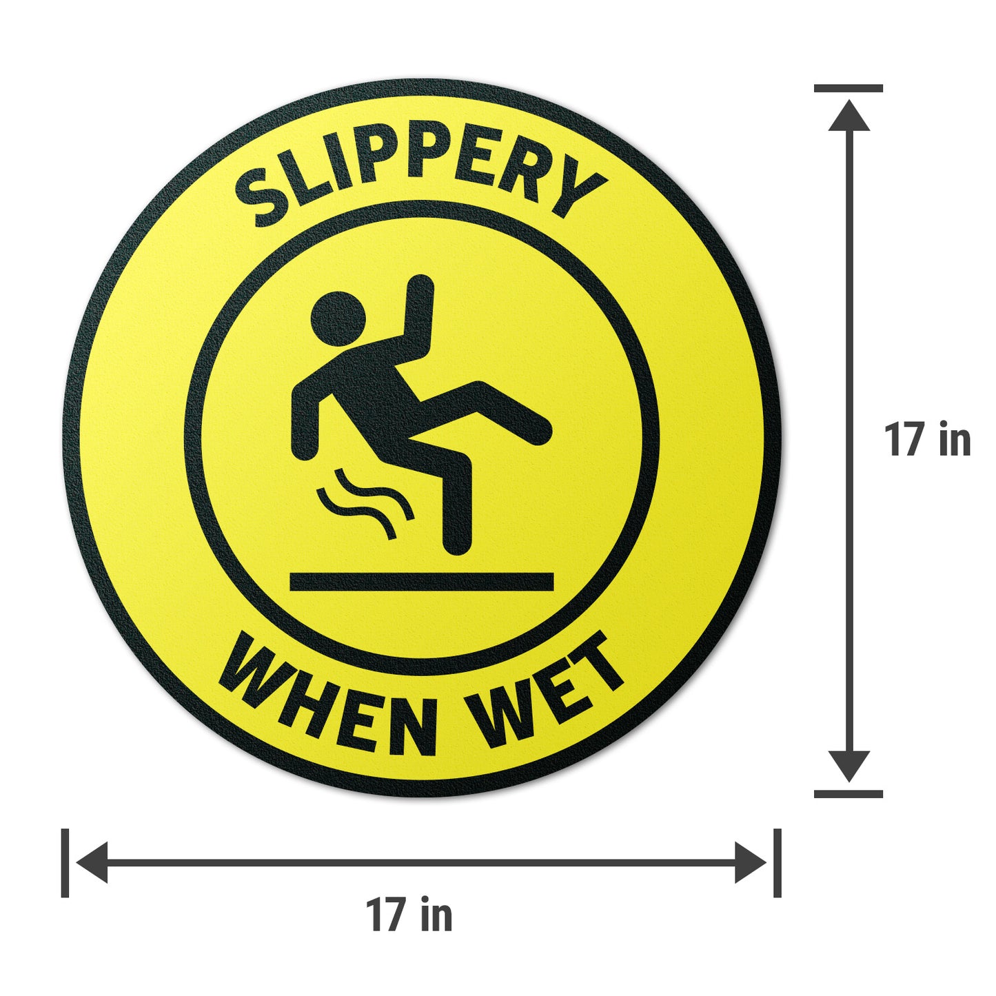 17 x 17in Floor Sticker: Slippery When Wet Yellow Caution Sign (2-Pack)
