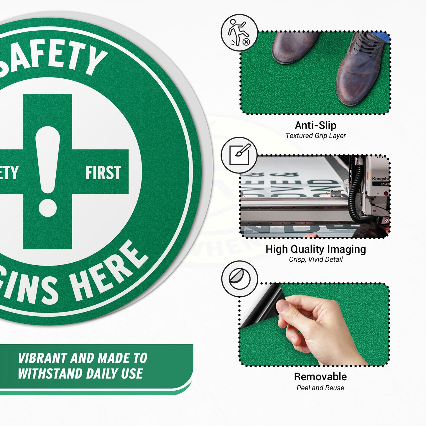 17 x 17in Floor Decals: Safety Begins Here Sign (2-Pack)
