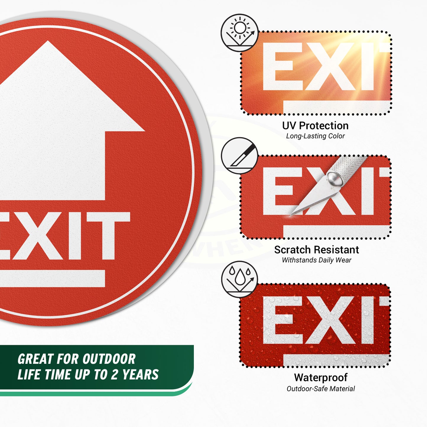17 x 17in Floor Sticker: Exit Sign with Arrow Red & White (2-Pack)